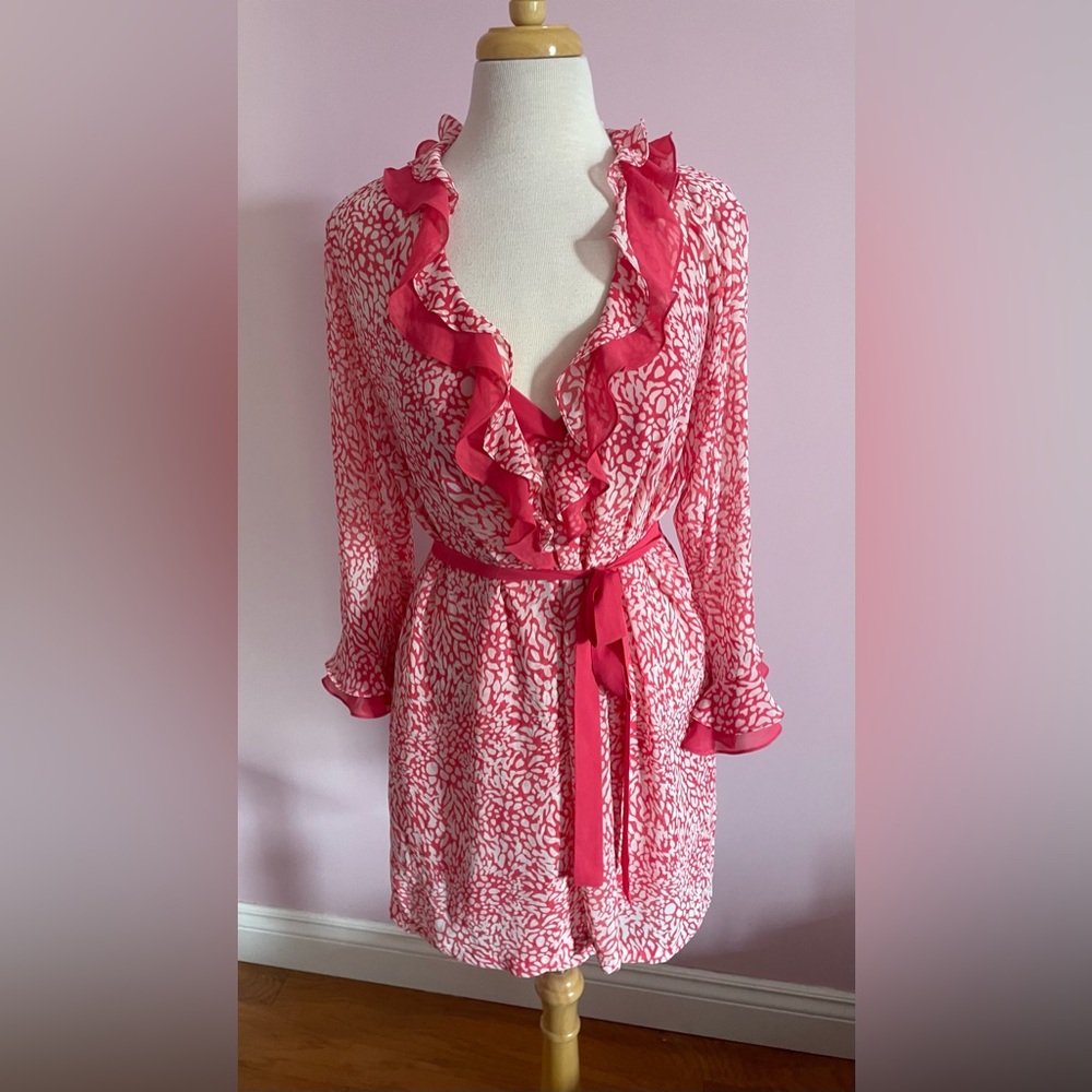 Vintage Oscar de la Renta Pink Ruffle Robe and Nightie Set